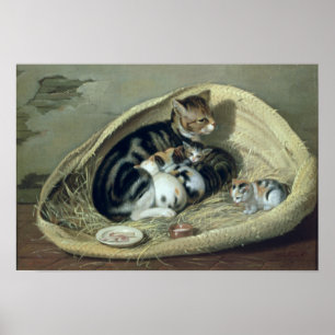 Affiches Chat avec ses chatons dans un panier, 1797