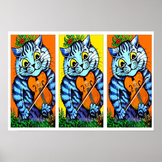 Affiches Chat avec violon par Louis Wain (Devant)