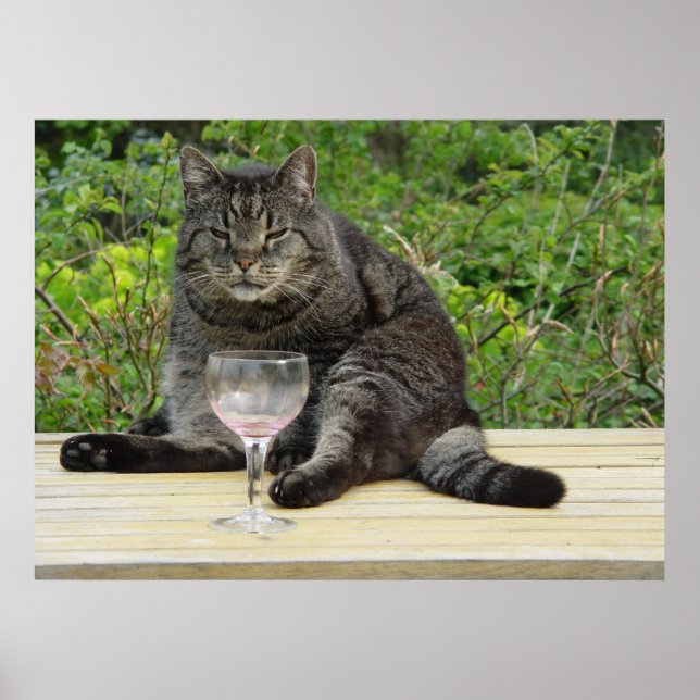 Affiches Chat "Bram" sur la table avec un verre de vin (Devant)