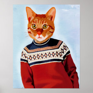 Affiches Chat dans le chandail de ski
