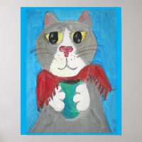 Chat D'Art Gray Folk Avec Peinture De Café
