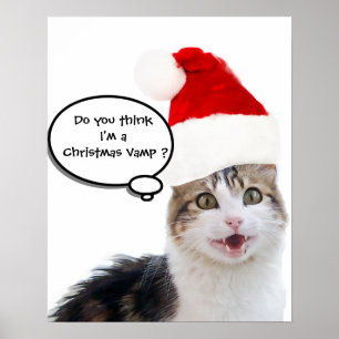 AFFICHES CHAT DE NOËL AVEC CHAPEAU DE PÈRE NOËL