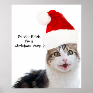 AFFICHES CHAT DE NOËL AVEC CHAPEAU DE PÈRE NOËL