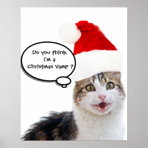 AFFICHES CHAT DE NOËL AVEC CHAPEAU DE PÈRE NOËL