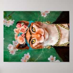 Affiches chat Frida avec des fleurs