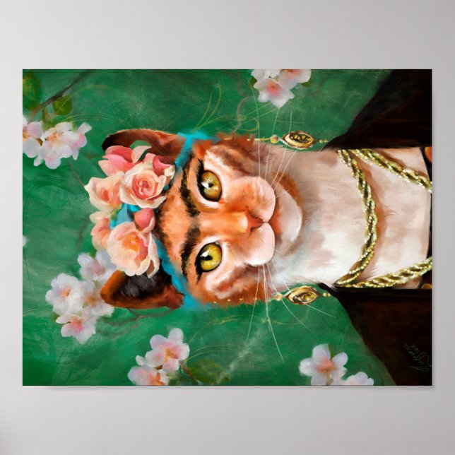 Affiches chat Frida avec fleurs (Devant)