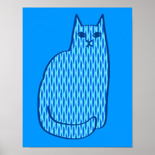 Affiches Chat moderne du milieu du siècle, Cobalt et Bleu c