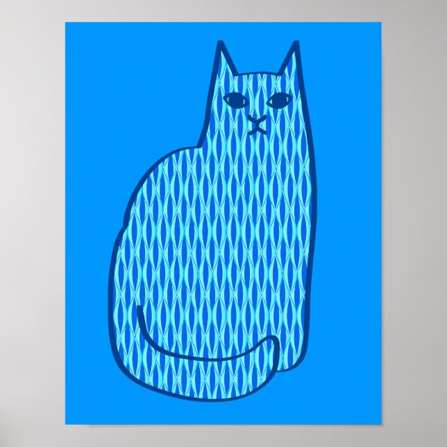 Affiches Chat moderne du milieu du siècle, Cobalt et Bleu c (Devant)