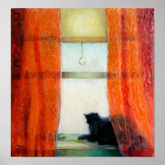 Affiches Chat noir à la fenêtre (Devant)