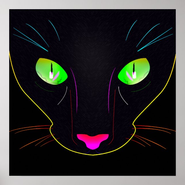 Affiches Chat noir aux couleurs fluo. (Devant)