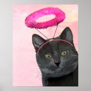 Affiches Chat noir avec le halo rose d'ange