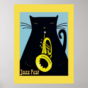 Affiches Chat noir avec trompette