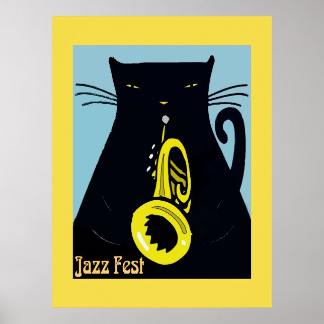 Affiches Chat noir avec trompette (Devant)