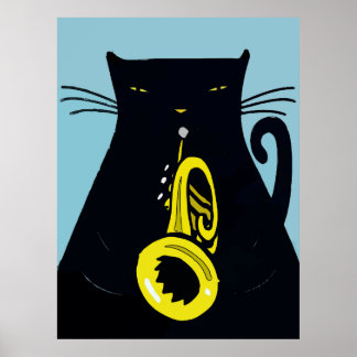 Affiches Chat noir avec trompette