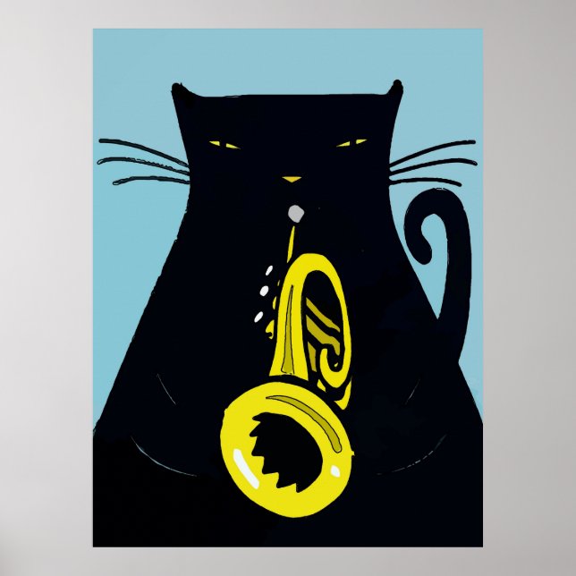 Affiches Chat noir avec trompette (Devant)