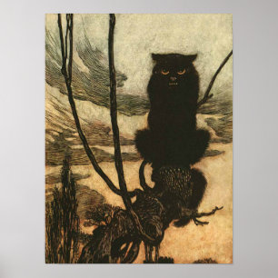 Affiches Chat noir d'Halloween effrayant vintage Rackham