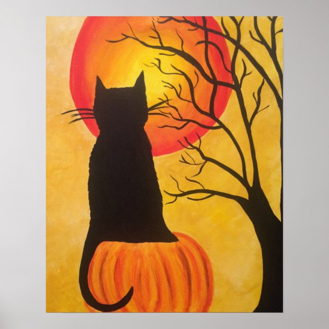 Affiches Chat noir d'Halloween sur Citrouille (Devant)