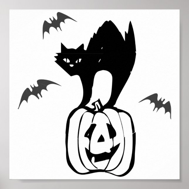 Affiches Chat noir d'Halloween sur Citrouille (Devant)