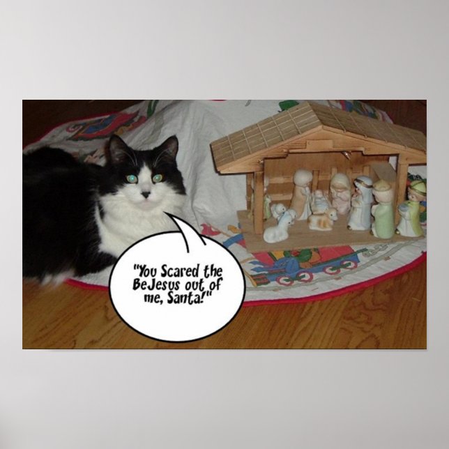 Affiches Chat noir et blanc de Noël (Devant)