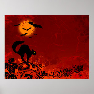 Affiches Chat noir et chauve-souris d'Halloween