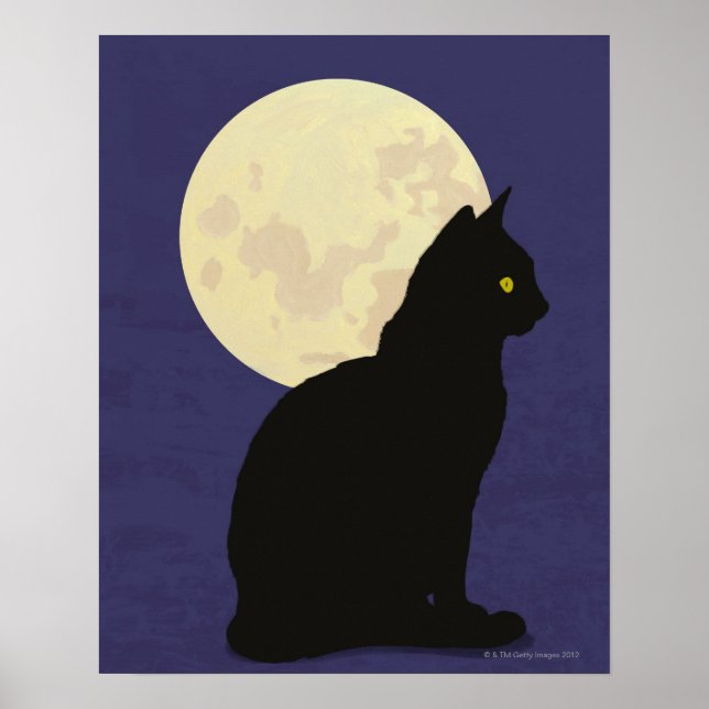Affiches Chat noir et lune (Devant)