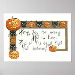 Affiches Chat noir Jack-o'-lantern mignon et souriant
