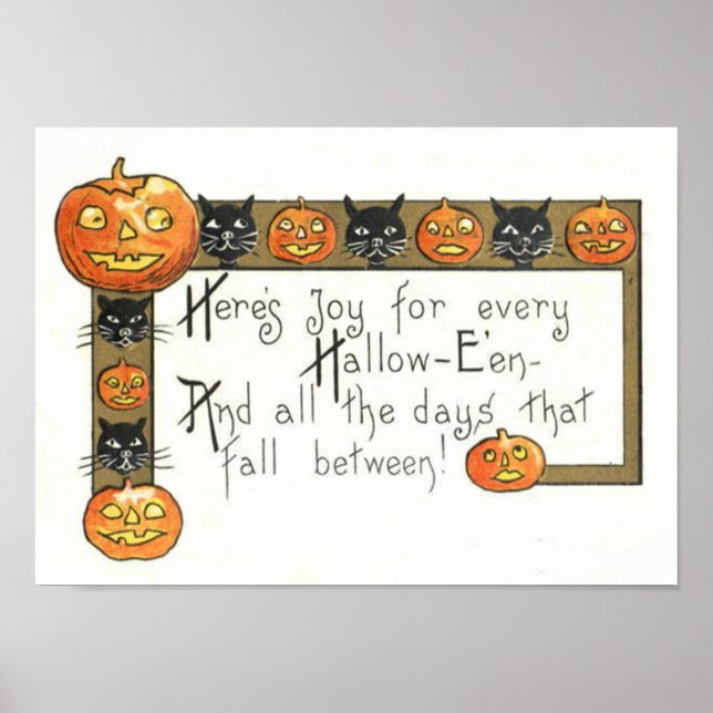 Affiches Chat noir Jack-o'-lantern mignon et souriant (Devant)