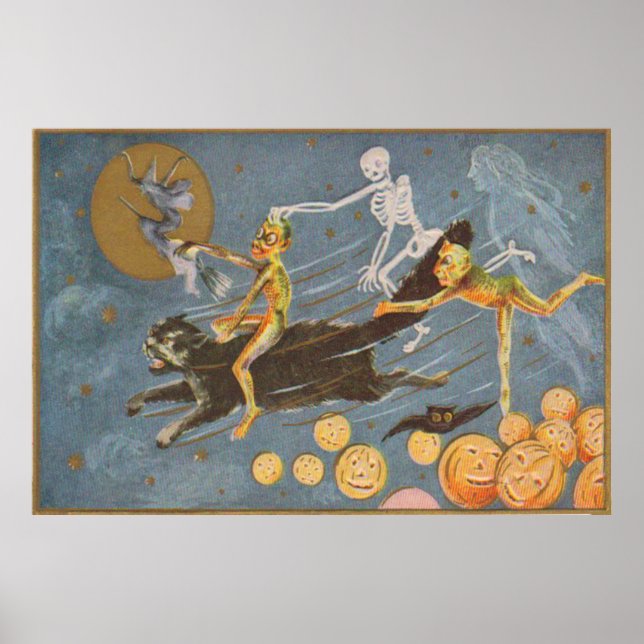 Affiches Chat noir Skeleton Ghost Witch Demon (Devant)