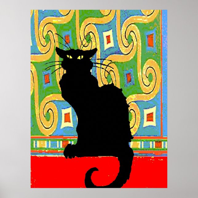 Affiches Chat noir sur papier peint Abstrait (Devant)