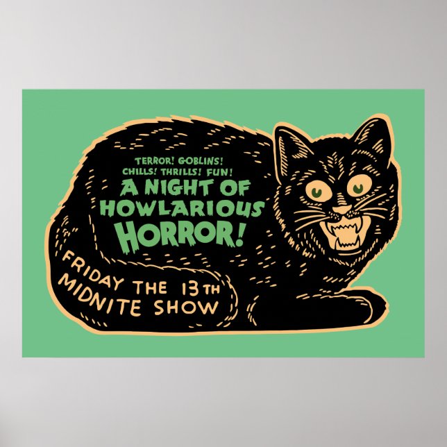 Affiches Chat noir vintage Halloween (Devant)