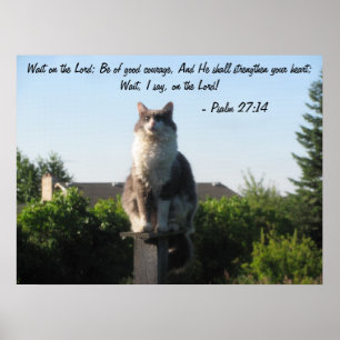 Affiches Chat observé par croix et 27:14 de psaume
