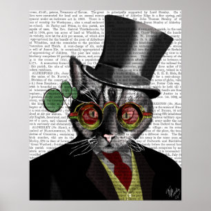 Affiches Chat Steampunk - Chapeau supérieur et verres jaune