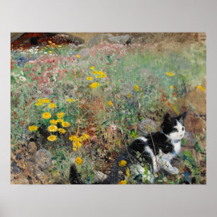 Affiches Chat sur une prairie fleurie, Bruno Liljefors