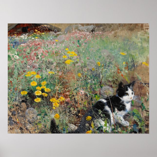 Affiches Chat sur une prairie fleurie, Bruno Liljefors (Devant)
