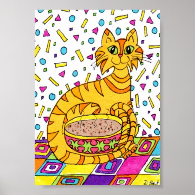 Affiches Chat Tabby Orange avec Cappuccino Mini Art populai (Devant)
