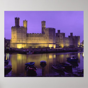 Affiches Château de Caernarfon, la nuit, Gwynedd, Pays de G