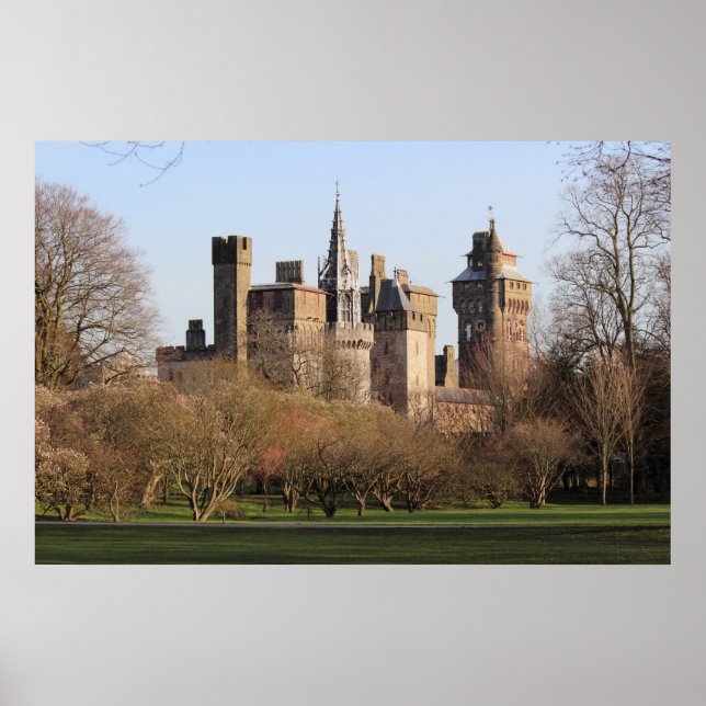 Affiches Château de Cardiff au soleil du début du printemps (Devant)
