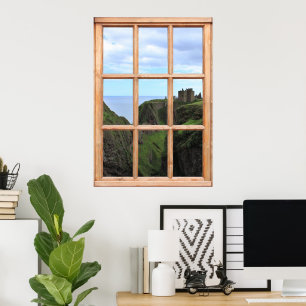 Affiches Château écossais sur Cliff Vue depuis une fenêtre