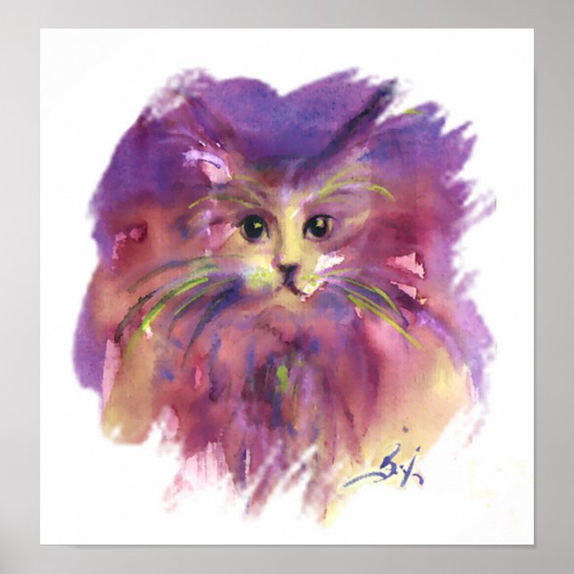 AFFICHES CHATON VIOLET, PORTRAIT DE CHAT (Devant)