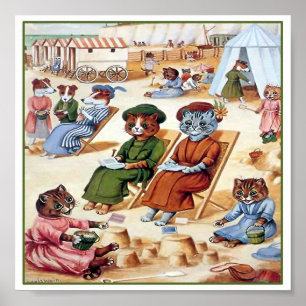 Affiches Chats à la plage par Louis Wain