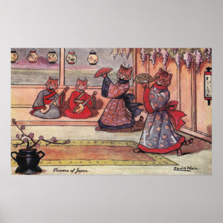Affiches Chats en Kimonos Vintage Louis Wain