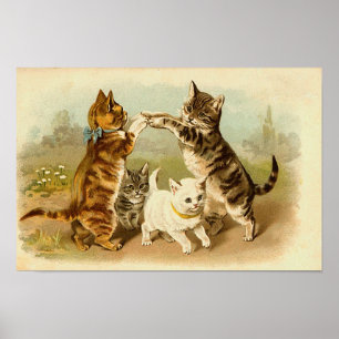 Affiches Chats Jouant Illustration Vintage