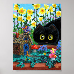 Affiches Chats noirs Fairy Garden Flowers Créationarts