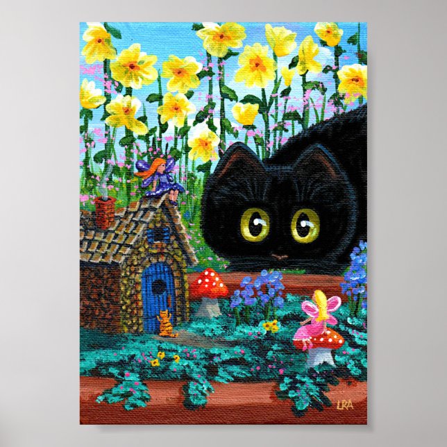 Affiches Chats noirs Fairy Garden Flowers Créationarts (Devant)
