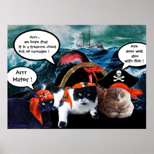 AFFICHES CHATS PIRATES PARLANT ET NAVIRE DANS LA TEMPÊTE EN