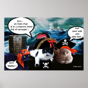 AFFICHES CHATS PIRATES PARLANT ET NAVIRE DANS LA TEMPÊTE MA