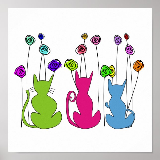 Affiches Chats Whimsical Art encadré (Devant)