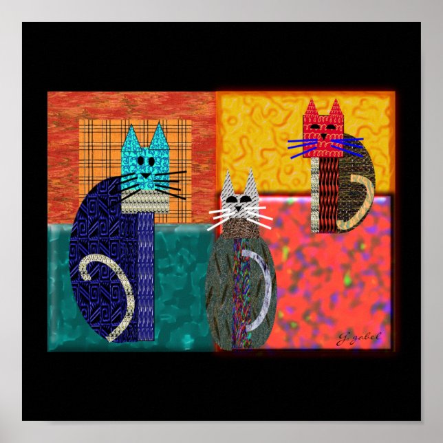 Affiches Chats Whimsical sur CANVAS Art (Devant)