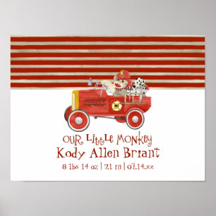 Affiches Chaussette Singe Rétro avec Camion de Pompiers Cad