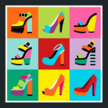 Affiches Chaussures pop art coloré féminin<br><div class="desc">Chaussures à talon haut féminin,  minimaliste et tendance,  couleur et rétro,  avec poster avec bordure beige. Une affiche de sacs pop art rétro féminin est également disponible dans mon magasin.</div>
